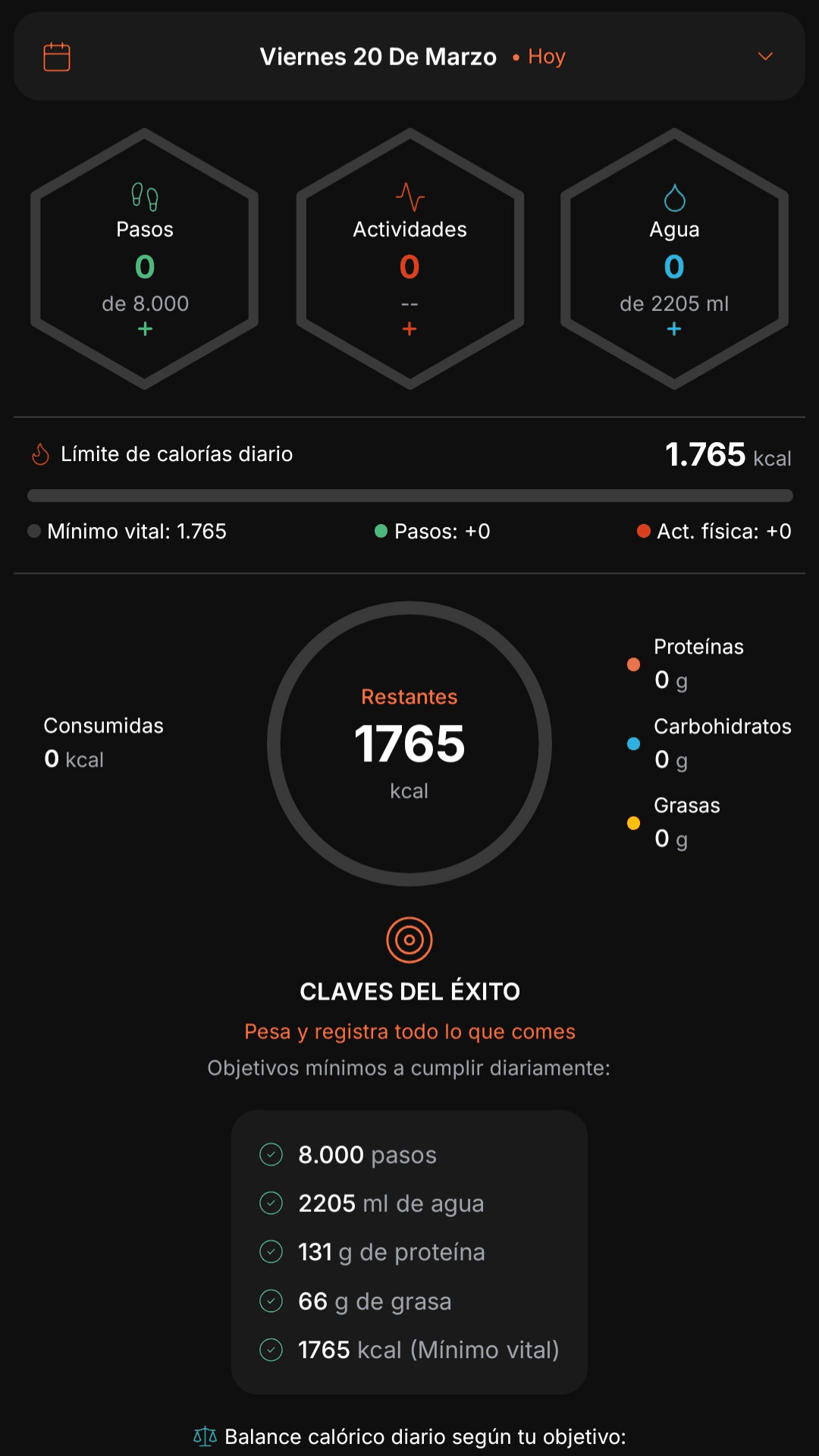 Diario de agua, pasos y actividad